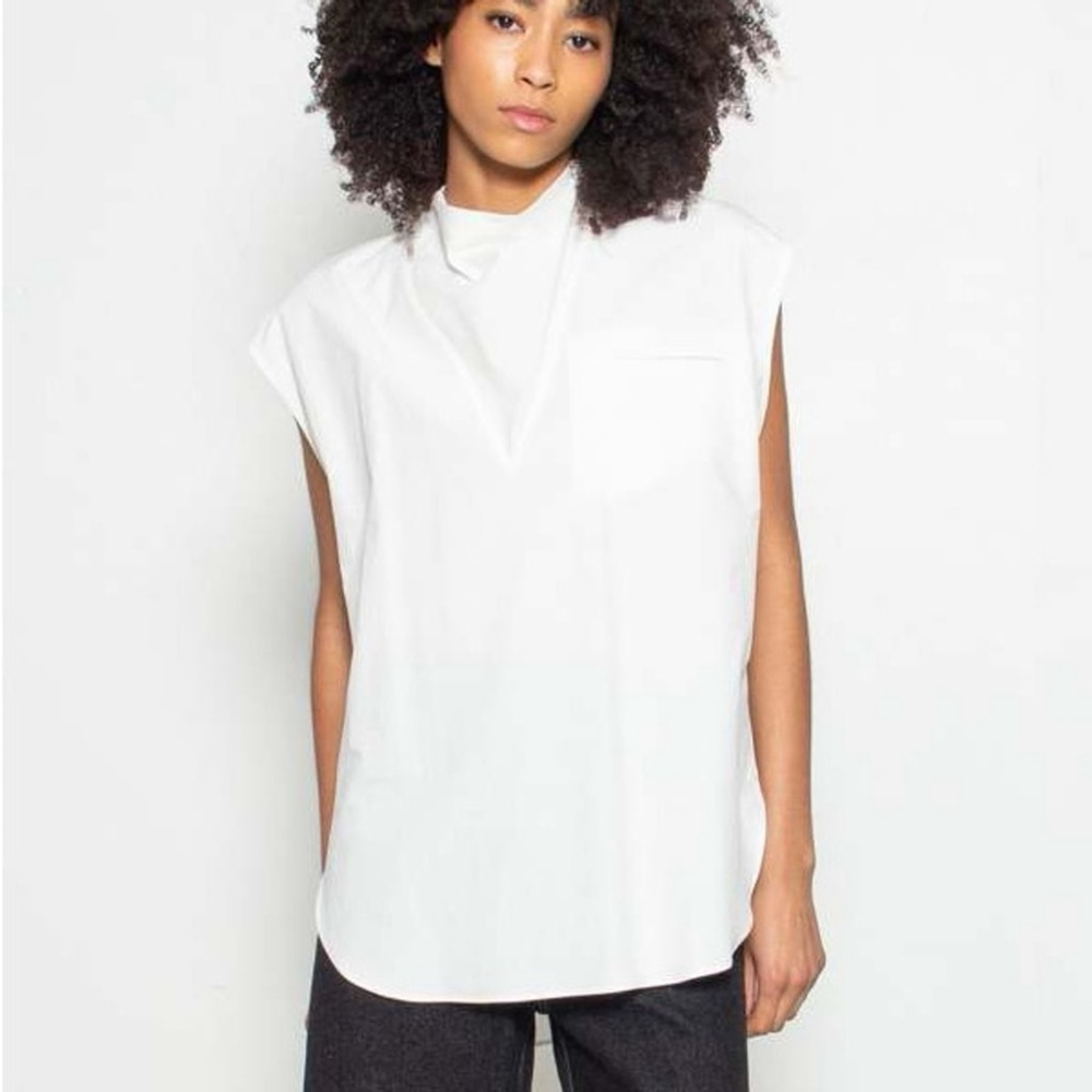 NOMIA NYC Designer Sleeveless Anorak Funnel Neck Cotton Top In Chalk White Sz 8